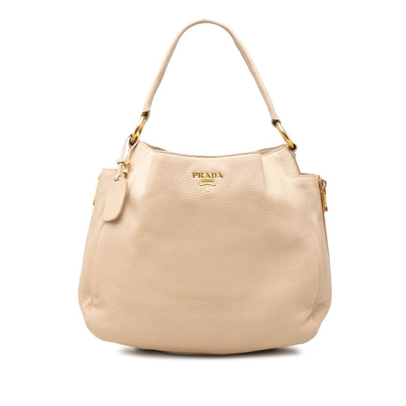 Prada Vitello Daino Side Zip Pocket Hobo Brown Leather Very good condition - Front View
