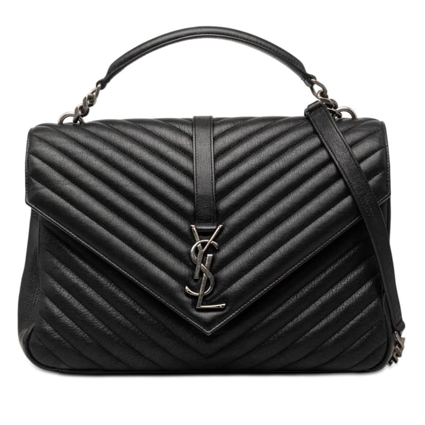 Saint Laurent Large Chevron Sheepskin Monogram College Bag Black Leather Very good condition - Front View