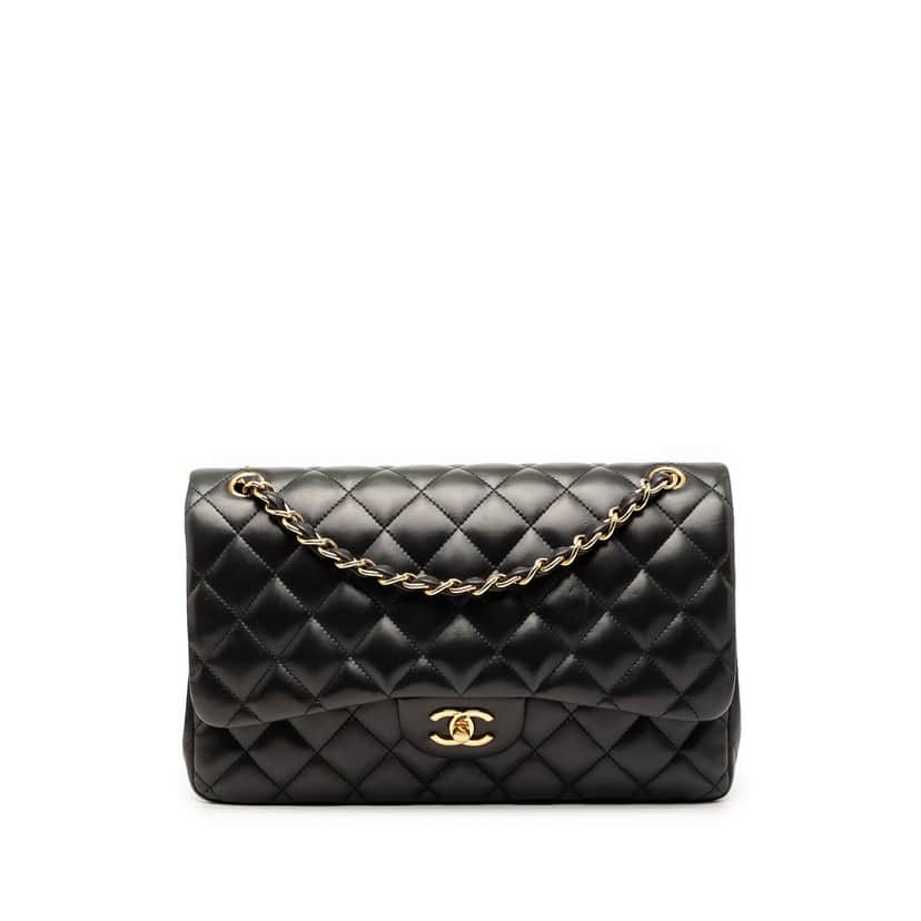 Chanel Jumbo Classic Lambskin Double Flap Black Leather Very good condition - Front View