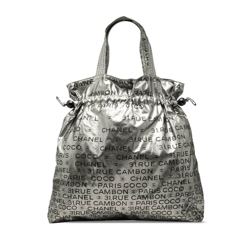 Chanel Nylon Unlimited Drawstring Tote Silver Very good condition - Front View