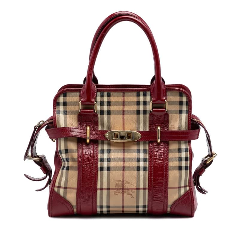 Burberry Haymarket Check Coated Canvas Minford Portrait Satchel Beige Very good condition - Front View