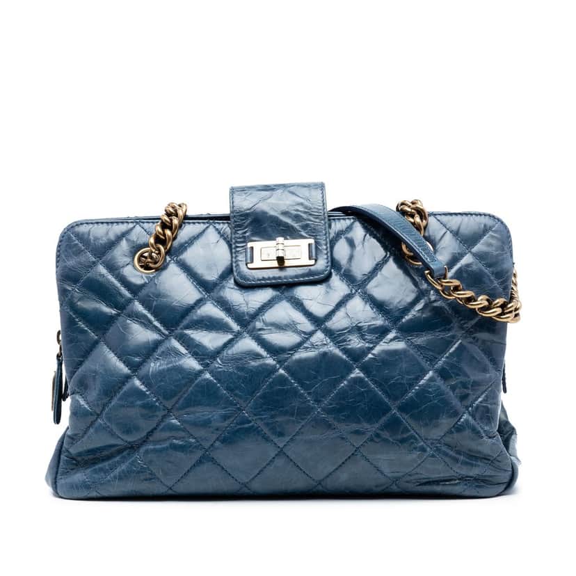 Chanel Quilted Aged Calfskin Reissue 2.55 Tote Blue Leather Very good condition - Front View