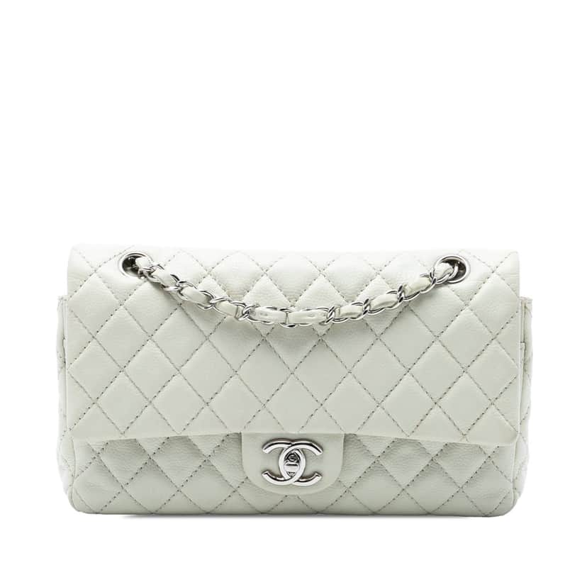 Chanel Medium Classic Caviar Double Flap White Leather Very good condition - Front View