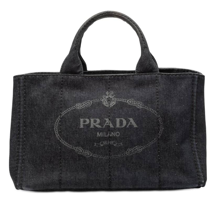 Prada Denim Canapa Logo Satchel Black Very good condition - Front View
