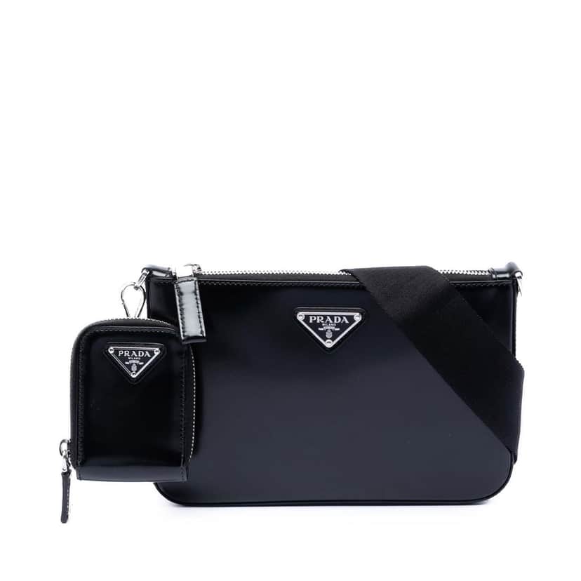 Prada Spazzolato Leather Zip Top Crossbody Black Leather Very good condition - Front View