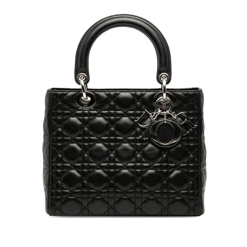 Dior Medium Lambskin Cannage Lady Dior Black Leather Very good condition - Front View