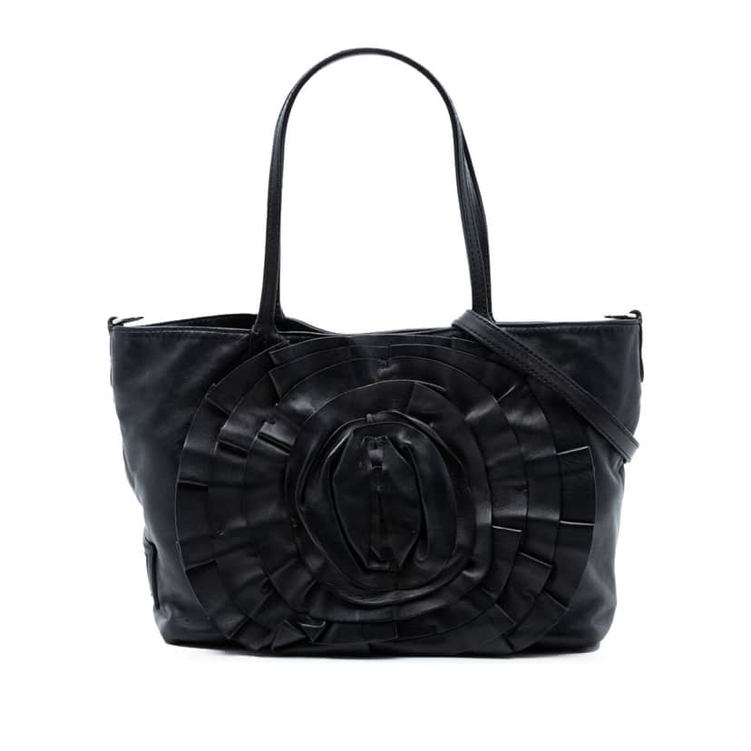 Valentino Small Nappa Petale Tote Black Leather Very good condition - Front View