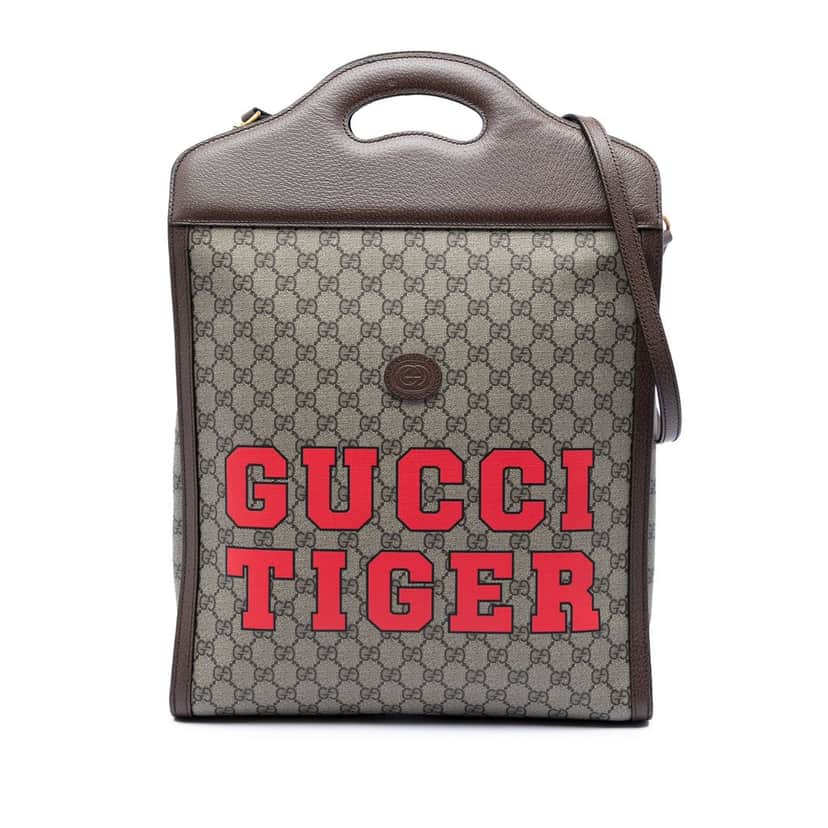 Gucci GG Supreme Web Tiger Satchel Beige Very good condition - Front View