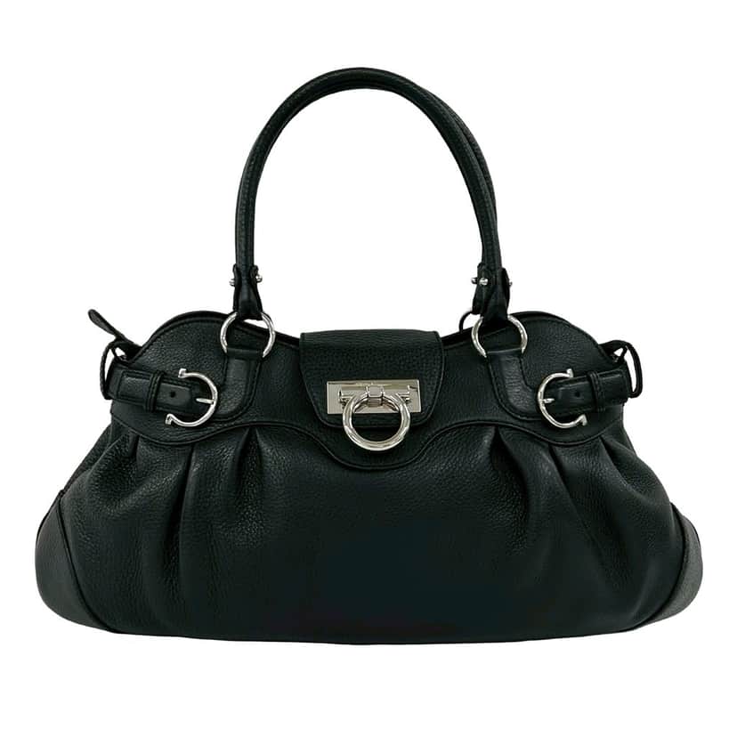 Ferragamo Leather Gancini Marisa Handbag Black Leather Very good condition - Front View