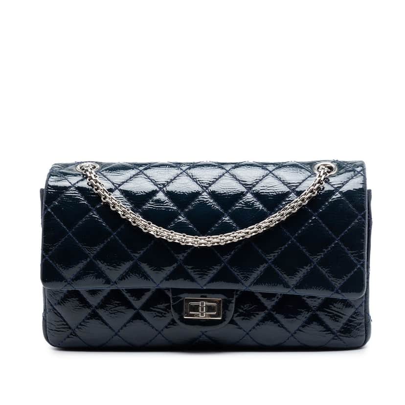 Chanel Quilted Crinkled Patent Reissue 2.55 Double Flap 226 Blue Leather Very good condition - Front View