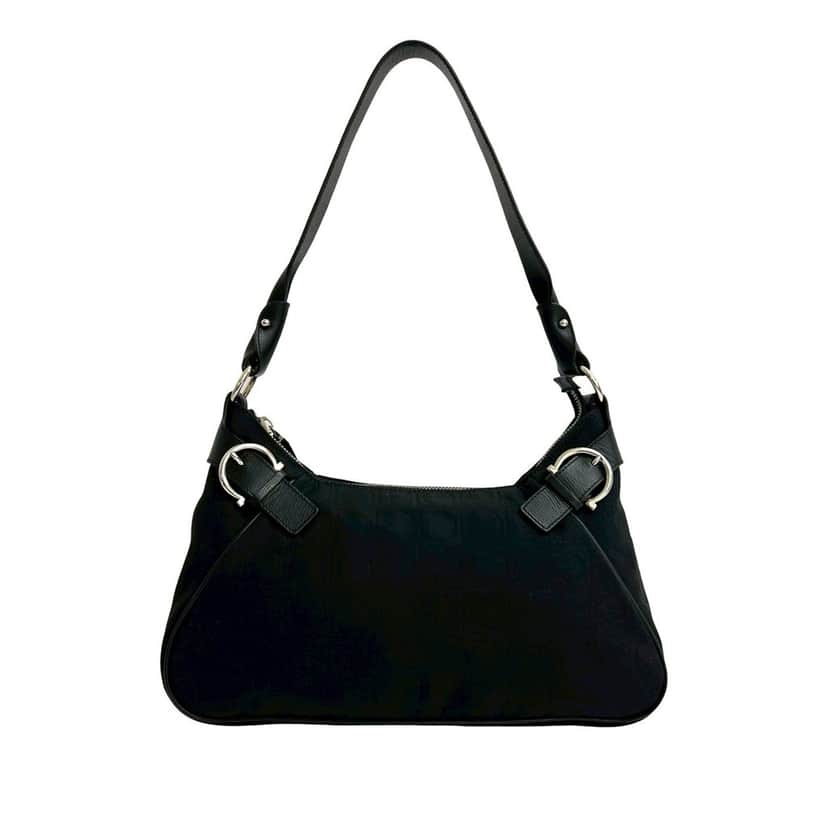 Ferragamo Gancini Canvas Shoulder Bag Black Very good condition - Front View