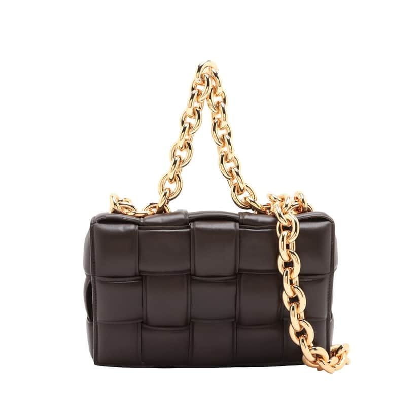 Bottega Veneta Nappa Intrecciato Padded Chain Cassette Satchel Brown Leather Very good condition - Front View