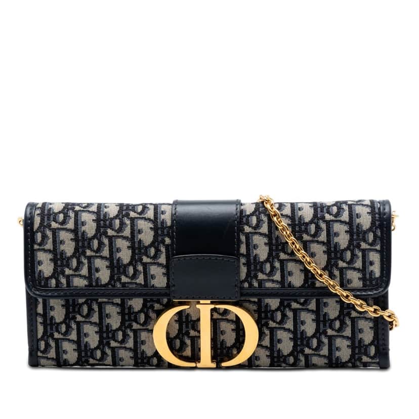 Dior Oblique Canvas 30 Montaigne Clutch With Chain Blue Very good condition - Front View
