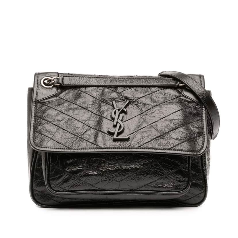 Saint Laurent Medium Crinkled Calfskin Niki Black Leather Very good condition - Front View