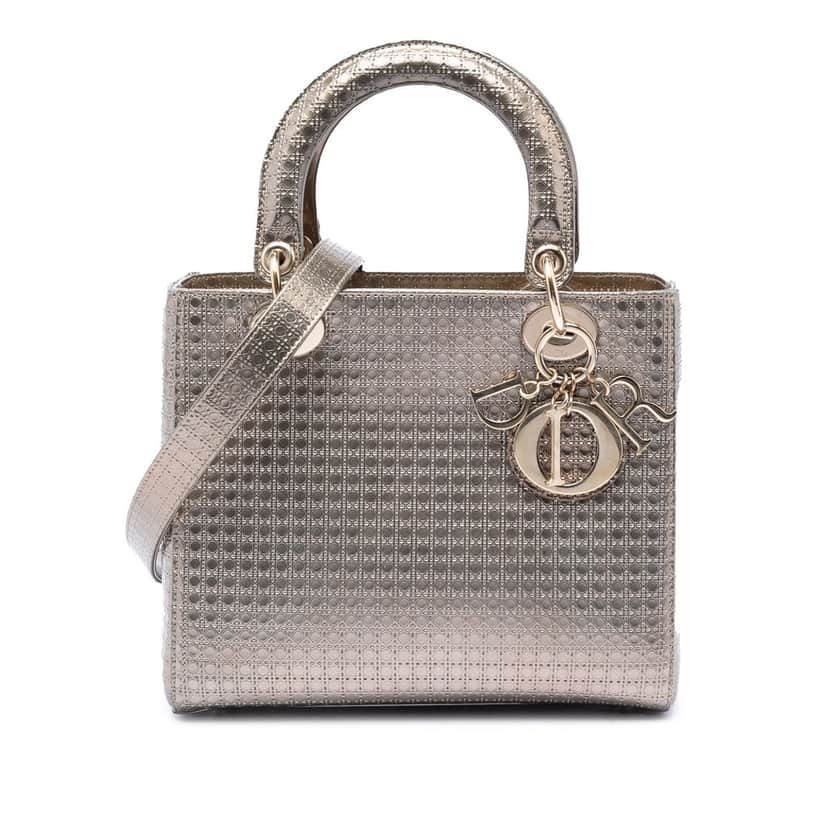 Dior Medium Metallic Patent Microcannage Lady Dior Gold Leather Very good condition - Front View