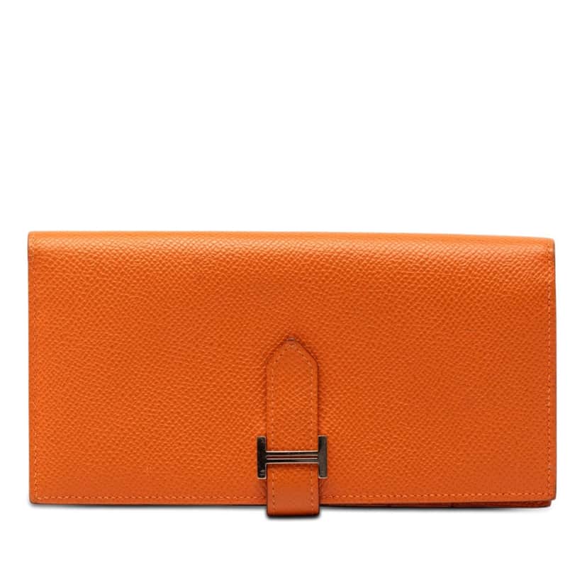 Hermès Epsom Bearn Soufflet Wallet Orange Leather Very good condition - Front View