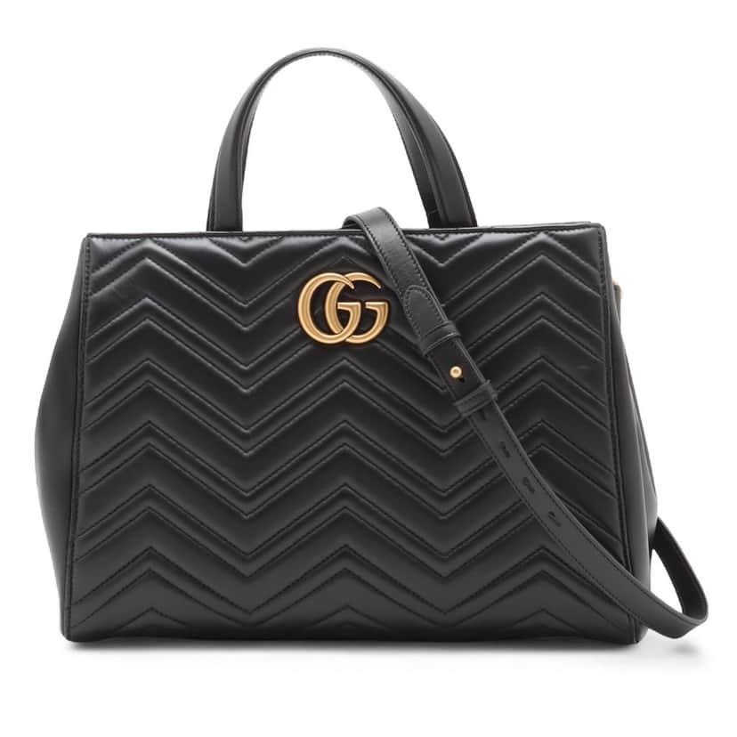 Gucci Medium GG Marmont Matelasse Calfskin Satchel Black Leather Very good condition - Front View