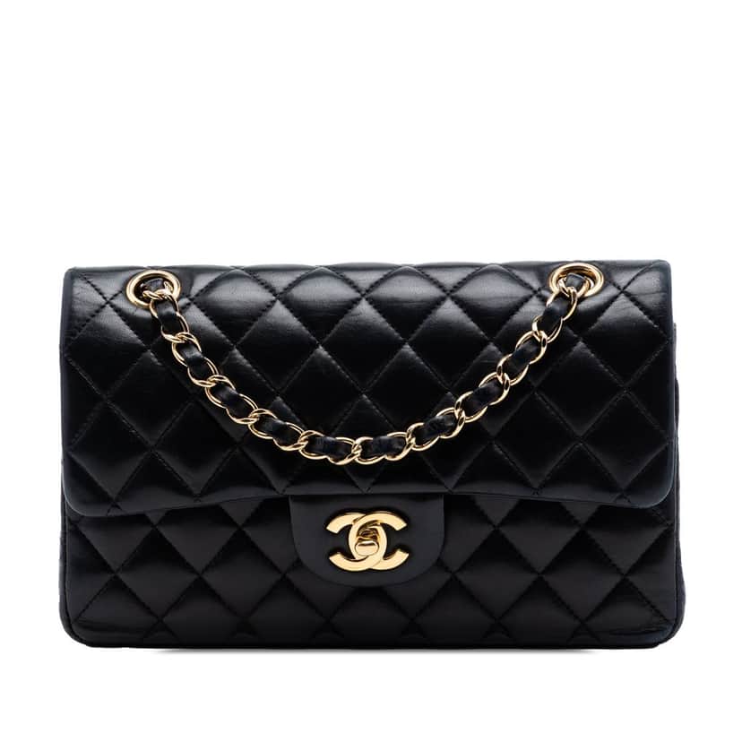 Chanel Small Classic Lambskin Double Flap Black Leather Good condition - Front View