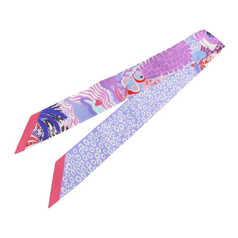 Hermès Under the Waves Twilly Silk Scarf Purple Very good condition - Front View