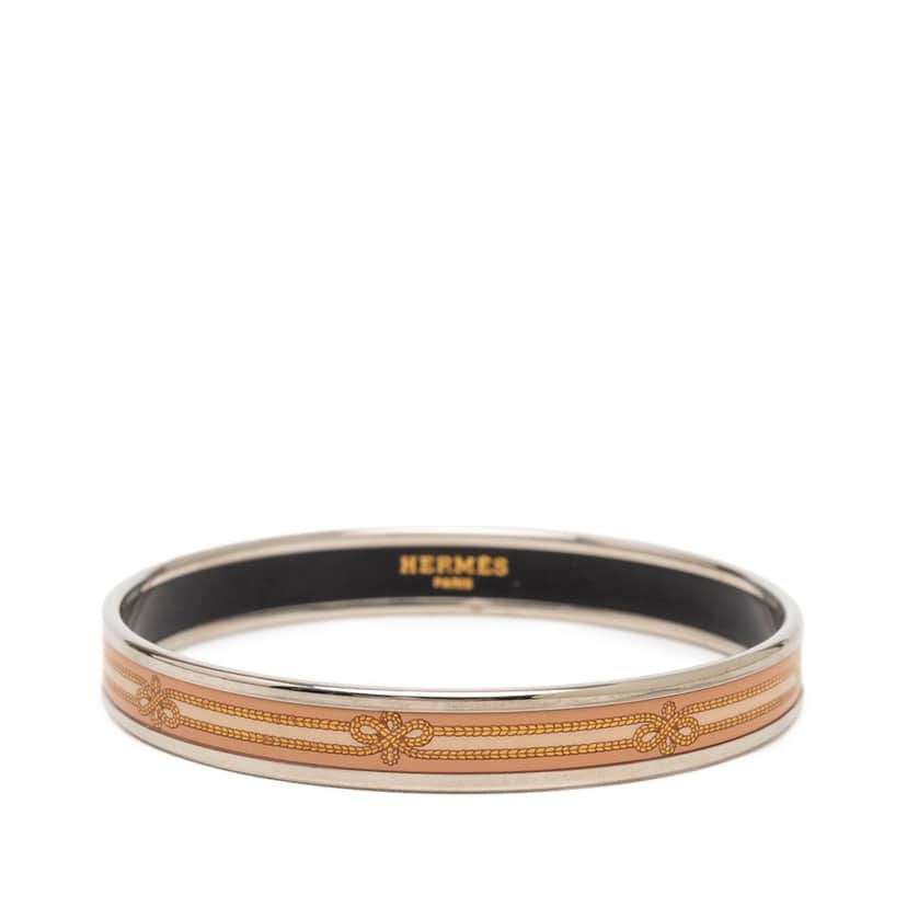 Hermès Narrow Enamel Intertwined Rope Bangle 62 Pink Very good condition - Front View