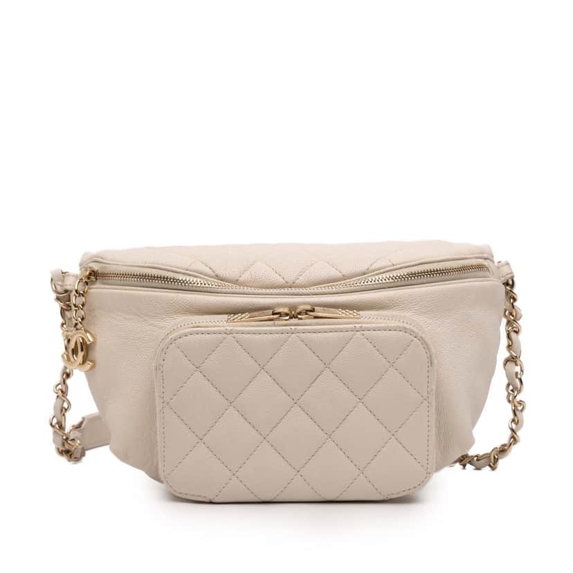 Chanel Quilted Caviar Business Affinity Belt Bag White Leather Very good condition - Front View