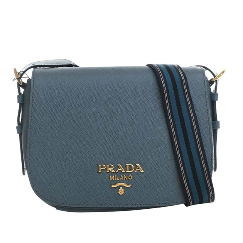 Prada Saffiano Flap Crossbody Blue Leather Very good condition - Front View