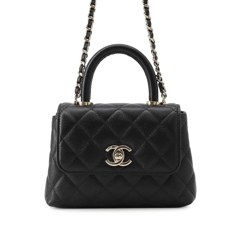 Chanel Extra Mini Quilted Caviar Coco Top Handle Bag Black Leather Very good condition - Front View