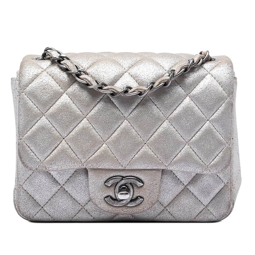 Chanel Mini Square Classic Metallic Lambskin Single Flap Brown Leather Very good condition - Front View