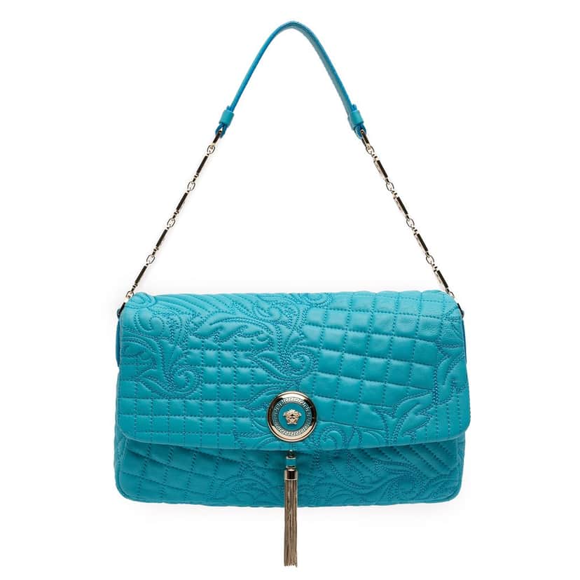 Versace Barocco Quilted Nappa Medea Vanitas Shoulder Bag Blue Leather Very good condition - Front View