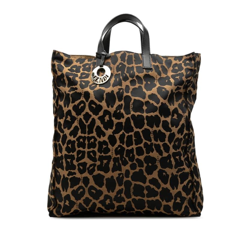 Fendi Leopard Print Canvas Tote Brown Very good condition - Front View