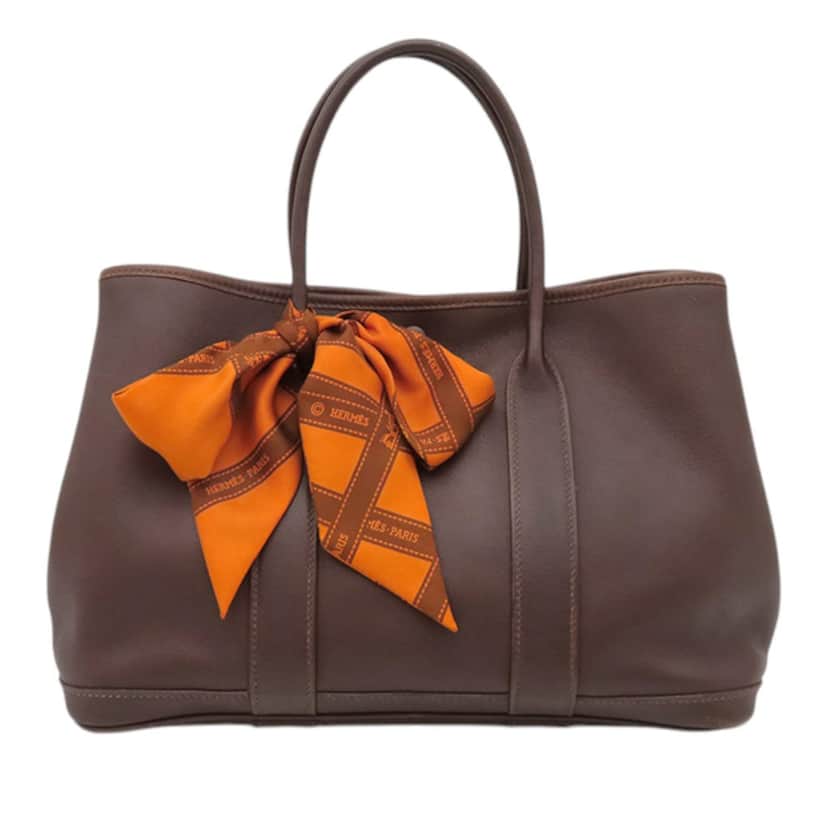 Hermès Swift and Silk Bolduc Twilly Garden Party 30 Brown Leather Very good condition - Front View