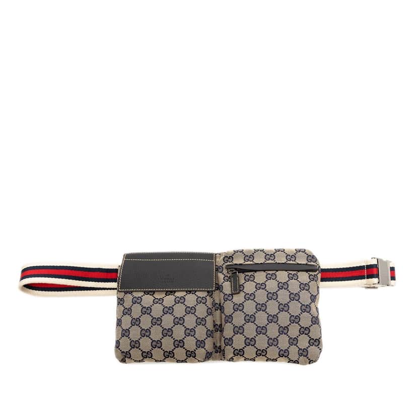 Gucci GG Canvas Web Double Pocket Belt Bag Beige Very good condition - Front View