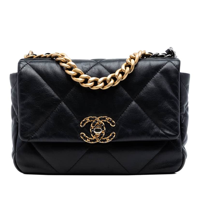 Chanel Medium Lambskin 19 Flap Black Leather Very good condition - Front View
