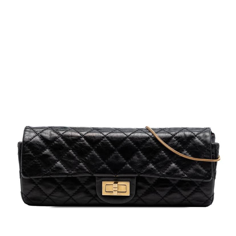 Chanel Quilted Glazed Calfskin Reissue 2.55 East West Single Flap Black Leather Very good condition - Front View