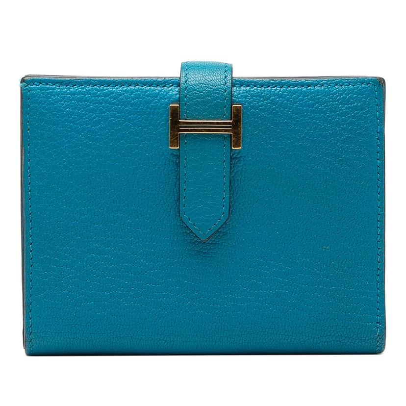 Hermès Chevre Mysore Bearn Compact Wallet Blue Leather Very good condition - Front View