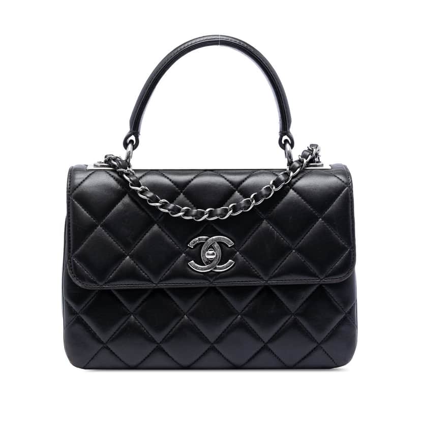 Chanel Small Quilted Lambskin Trendy CC Top Handle Flap Black Leather Very good condition - Front View