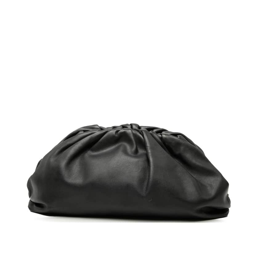 Bottega Veneta Lambskin The Pouch Black Leather Very good condition - Front View