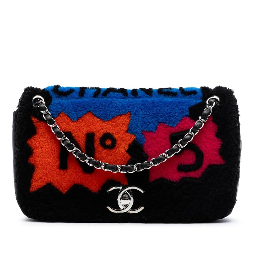 Chanel Shearling and Lambskin Patchwork No 5 Pop Art Flap Black Very good condition - Front View