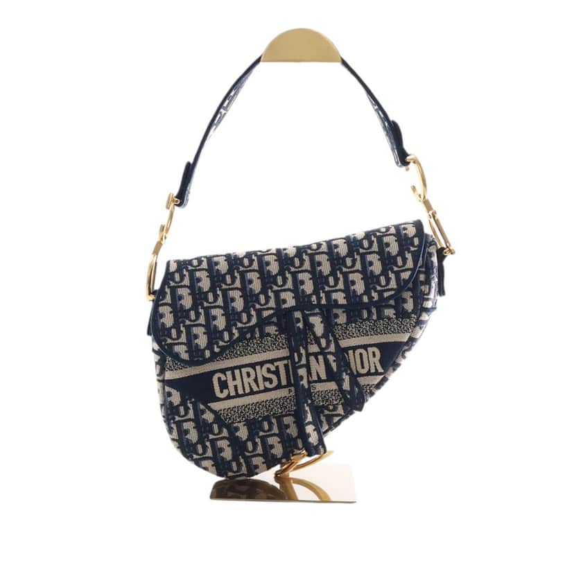 Dior Oblique Embroidered Canvas Saddle Bag Blue Very good condition - Front View