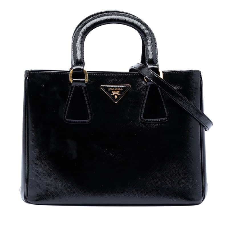 Prada Saffiano Vernice Top Handle Bag Black Leather Very good condition - Front View