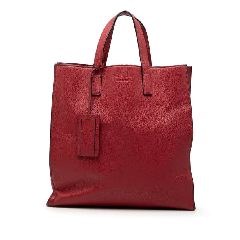 Prada Vitello Daino Convertible Shopper Tote Red Leather Very good condition - Front View