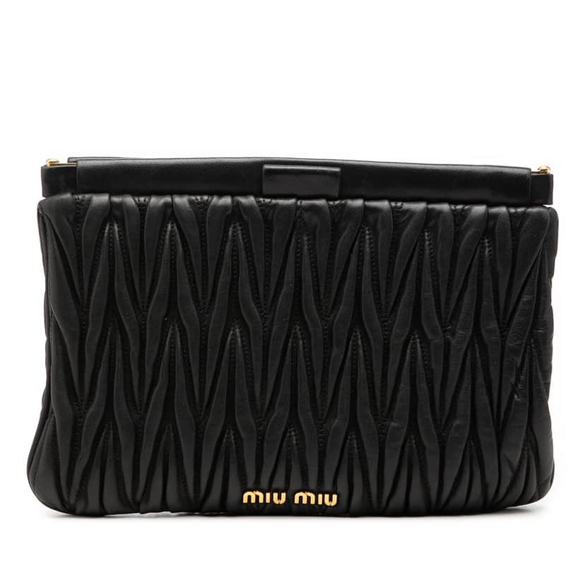 Miu Miu Matelasse Nappa Frame Clutch Black Leather Very good condition - Front View