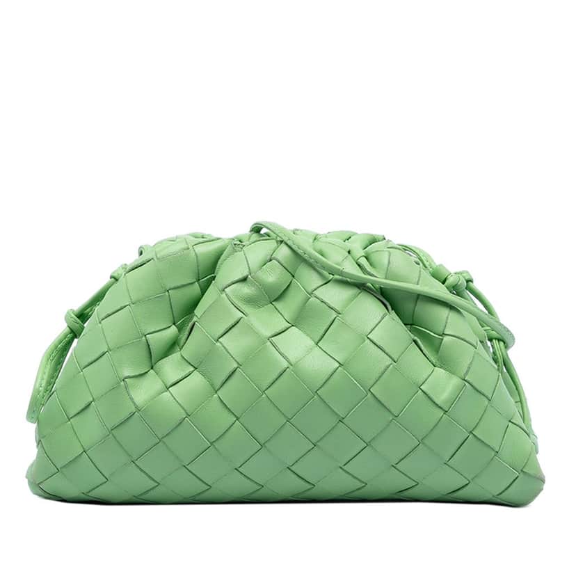Bottega Veneta Nappa Intrecciato The Mini Pouch Crossbody Green Leather Very good condition - Front View