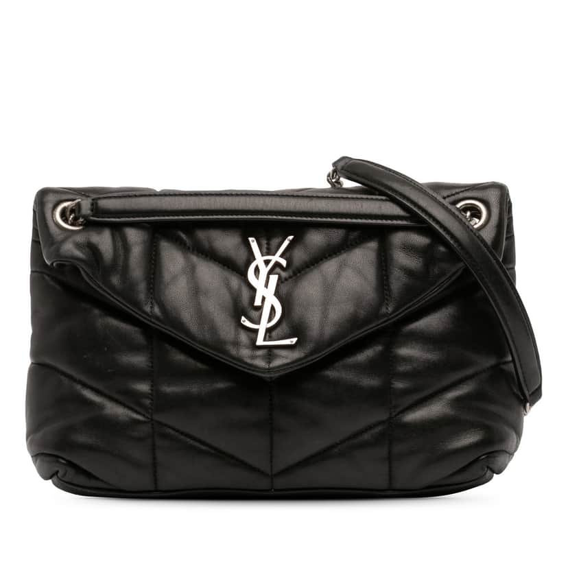 Saint Laurent Small Matelasse Lambskin Monogram Loulou Puffer Shoulder Bag Black Leather Very good condition - Front View