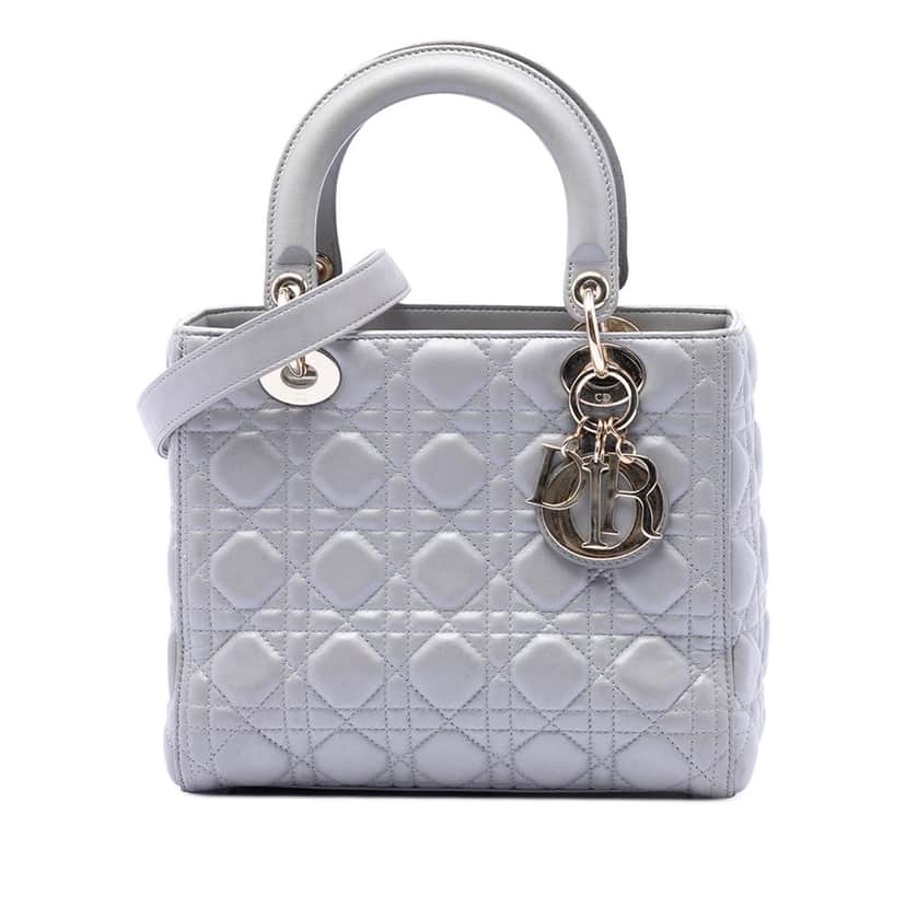 Dior Medium Pearlescent Lambskin Cannage Lady Dior Other Leather Very good condition - Front View