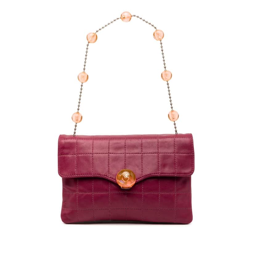 Chanel CC Choco Bar Lambskin Beaded Chain Flap Purple Leather Very good condition - Front View