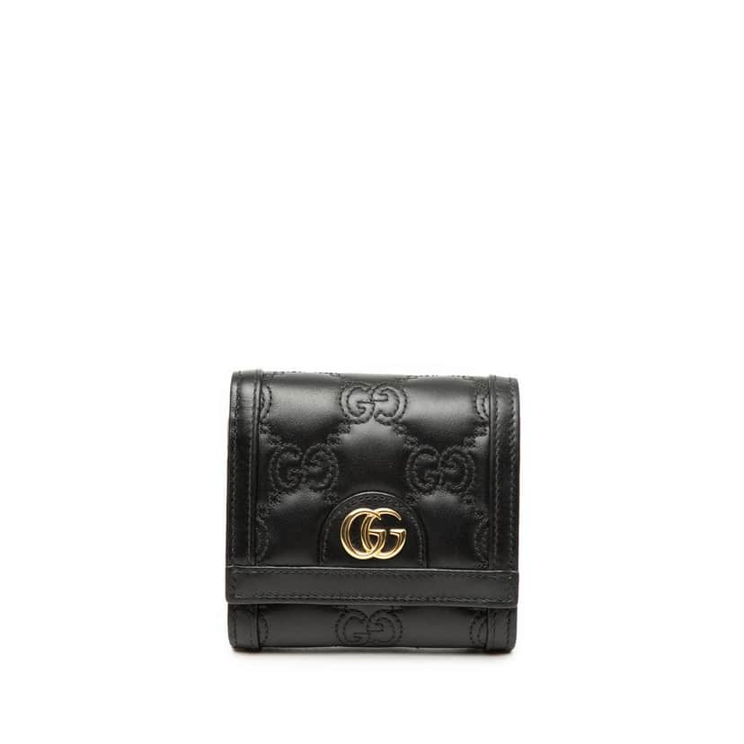Gucci GG Matelasse Calfskin Card Case Wallet Black Leather Very good condition - Front View