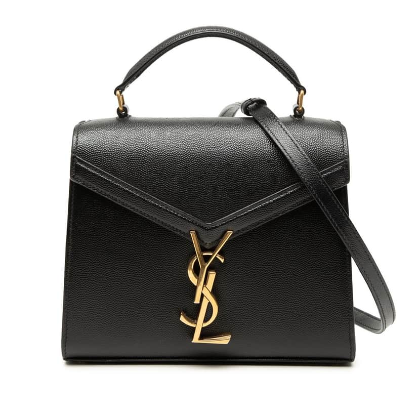 Saint Laurent Mini Grain de Poudre Monogram Cassandra Top Handle Bag Black Leather Very good condition - Front View