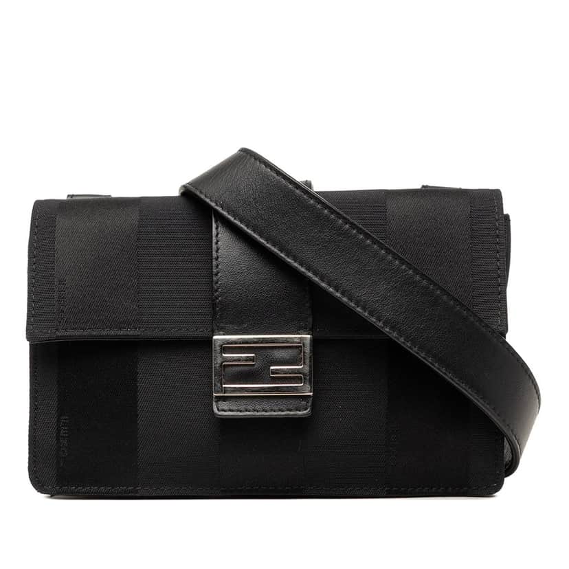 Fendi Pequin Nylon Convertible Baguette Pouch Black Very good condition - Front View