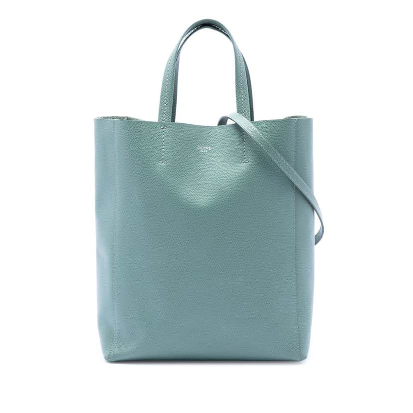 Celine Small Grained Calfskin Vertical Cabas Tote Blue Leather Very good condition - Front View